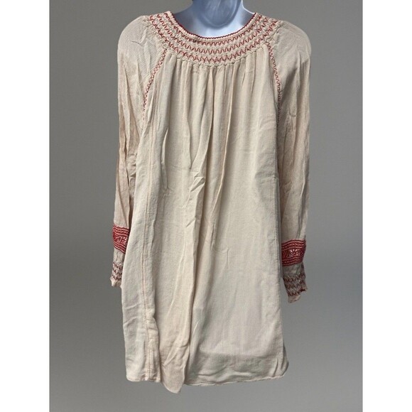 Free People Womens Wind Willow Embroidered Mini Dress Cream Red Boho (Small) - Picture 3 of 7